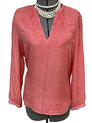 J Crew Top Size 12 Silk Blend Blouse Coral Salmon Shirt Professional Career • $15.75