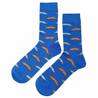 NWT Funky Mustache Dress Socks Novelty Men 8-12 Blue Crazy Fun Sockfly • $8.99