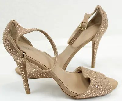 $23.97 • Buy Zara Stiletto Heel Ankle Strap Open Toe Sandal Women 10 / 41 Embellished Tan 4in