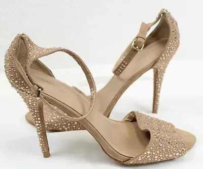 Zara Stiletto Heel Ankle Strap Open Toe Sandal Women 10 / 41 Embellished Tan 4in • $23.97