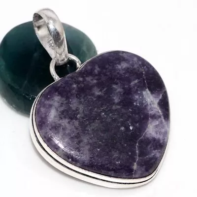 Lepidolite 925 Silver Plated Heart Gemstone Pendant 1.7  Limited Gift GW • $1.99