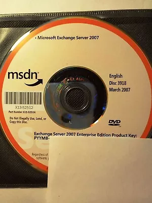 Microsoft Exchange Server 2007 Enterprise Edition 32 Bit  W/ License Key = NEW = • $9.98