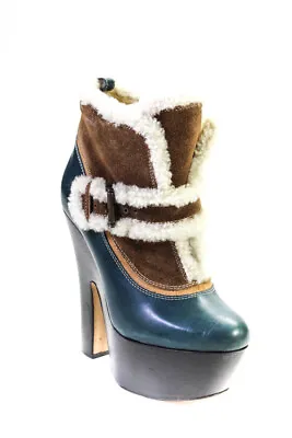 Dsquared2 Women's Faux Fur Platform Ankle Leather Stiletto Boot Heels Brown 8 • $166.81
