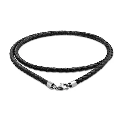 Leather Braided Rope Weave Necklace Pendant Cord Black Gift For Men And Women • £6.99