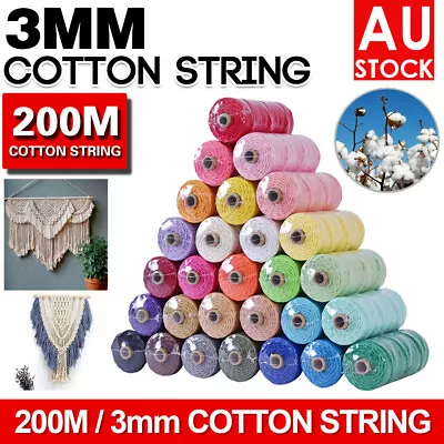 3mm 200M Natural Cotton Twisted Cord Craft Macrame Artisan Rope Craft String AU  • $12.59