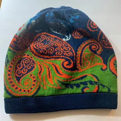 IVKO Geometric Cap Hat Merino Wool Paisley Floral Blue Green Orange 202684 038 • $27.67