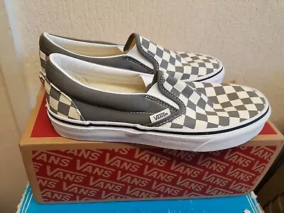 Vans Classic Checkerboard Slip On Trainers In Grey Size UK 5 • £40