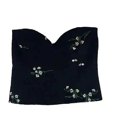 $45 • Buy Zara Black Embroidered Floral Crop Strapless Top