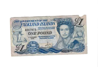 FALKLAND ISLANDS ONE POUND BANK NOTE A007873 1st October 1984 • £14.99