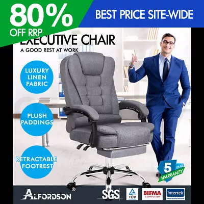 ALFORDSON Office Chair Gaming Executive Computer Racer Footrest Fabric Grey • $149.95