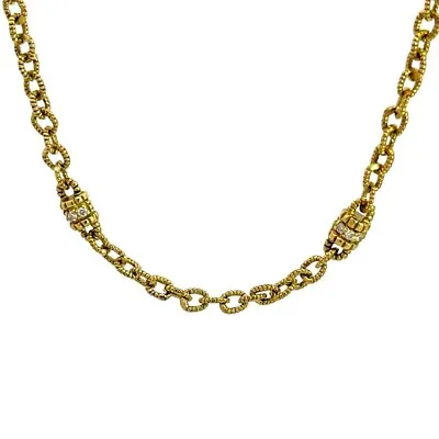 Judith Ripka 18k Gold Chain Diamond Motif Textured Oval Link 15  Long • $1999