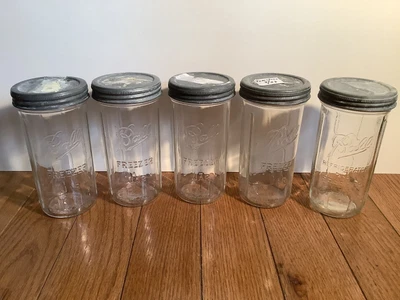 $29.99 • Buy Lot Of 5 Vintage Ball Refrigerator Freezer Jars With Zinc Lids 22 Oz