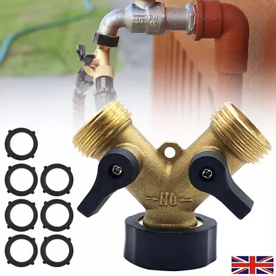 3/4  Two Way Brass Tap Connector Faucet Adaptor Garden Valve Dual Hose Splitter • £7.15