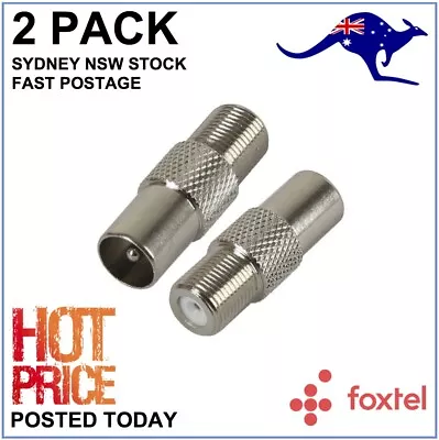 2x F Type Female To PAL Male Socket Coaxial Cable Adapter Foxtel Approved F10437 • $5.35