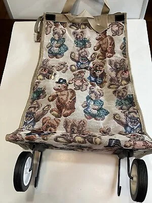 Vintage Teddy Bear Print Shopping Bag Tote Bag With Wheels Tapestry Portable • $12.50