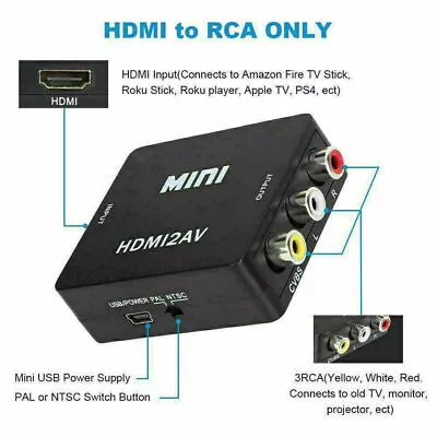 HDMI To RCA AV Converter Adapter 1080P CVBs 3RCA For Video Audio Xbox TV PC DVD • $6.98