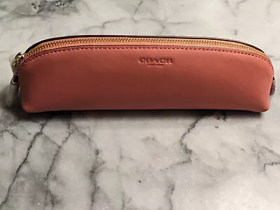 COACH Leather PENCIL CASE Cosmetic Brush Pouch Bag TAFFY Pink New With Tags • $49.99