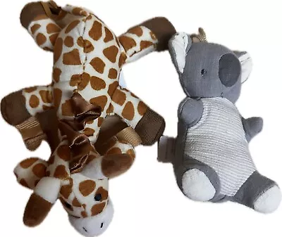 NWOT 2 Pack Small Plush Pacifier Holders Giraffe & Koala Hook Around & Rope • $9.07