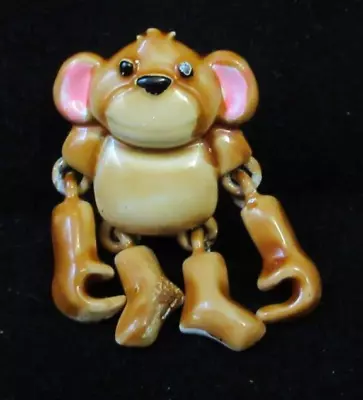 Vintage JJ Signed Articulated Monkey Brooch Pin Pink Brown Black Enamel Small • $9.99