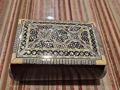 Vintage Inlaid Wood Mother Of Pearl Trinket Document Jewelry Box 5  X 3.5   • $19.95