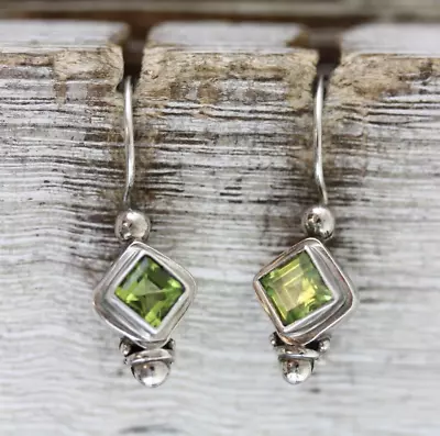 Vintage Bali Peridot Sterling Silver Dangle Drop Earrings 925 Pretty • $23.80