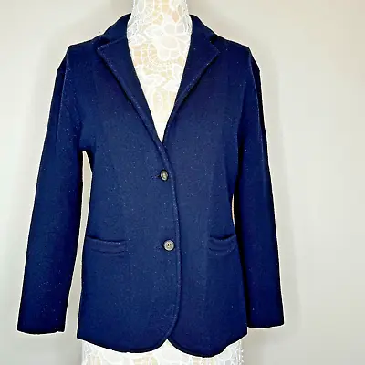 J. Crew Navy Womens Sweater Blazer Jacket Merino Wool 2 Buttons Sz LG Thick Knit • $49.99