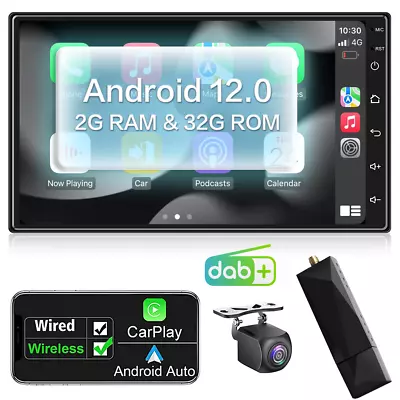 7  Android Auto Double 2Din Car Stereo Radio CarPlay+DAB Tuner Reversing Camera • £97.99