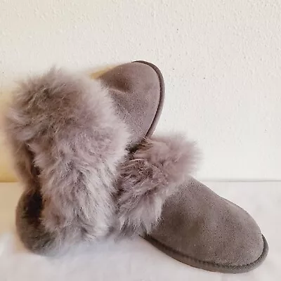 Defect Womens 8 Charcoal 1122750 Ugg Scuff Sis Suede Sheepskin Slide Slippers • $59.46