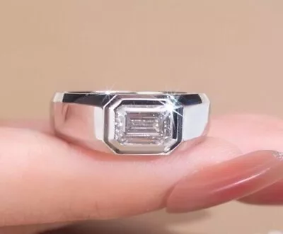 2.00Ct Emerald Cut Simulated Diamond Men's Engagement Ring 14k White Gold Plated • $89.99