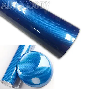 12 X60  HIGH GLOSS 5D Blue Carbon Fiber Vinyl Wrap Air Bubble Free 1ft X 5ft 6D • $8.82