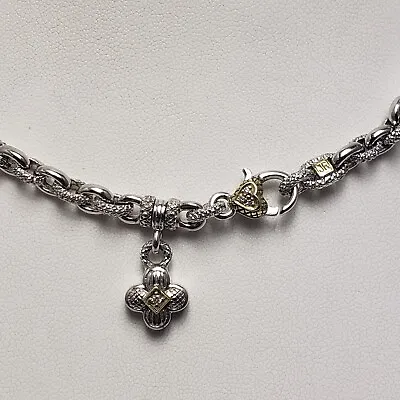 Judith Ripka JR Sterling Silver 18k Yellow Gold Diamond Flower Charm Necklace • $395