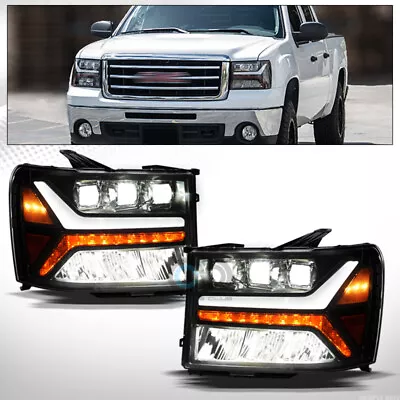 Fits 07-14 GMC Sierra Blk Full LED Sequential Tube Bar Tri Projector Head Lights • $338.95