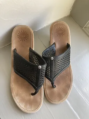 UGG Black Perforated Thong Wedge Slides Flip Flops Sandals Size 6.5 • $14