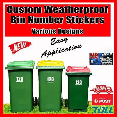 Custom Bin Stickers Number Street Name Decal Wheelie Large Rubbish Sticker Big C • $5.24