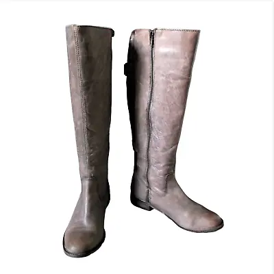 Mantaray Taupe Leather Elasticated Back Buckle Knee-High Boots Size EU 38 UK 5 • £24.99