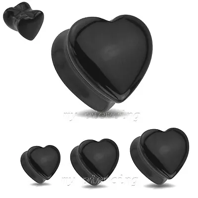 PAIR Of Heart Shaped Black Onyx Natural Stone Saddle Ear Plugs 0G-5/8  • $8.21