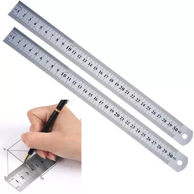 2 Pc Stainless Steel Ruler 12  Sae Metric Machinist Rule 1/16  MM 5MM Rust Proof • $9.86