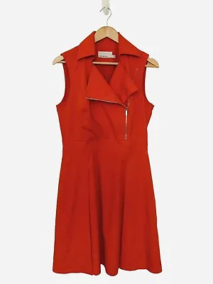 Karen Millen Red Safari Tuxedo Trench Military Shirt Dress Size 14 • £69.99