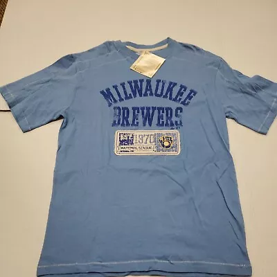 NWT Milwaukee Brewers MLB Baseball Blue Majestic T-Shirt Small New With Tags • $5.93