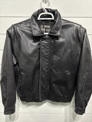 U2 Wear Me Out Black Cafe Racer Leather Motorcycle Biker Jacket Mens Medium • $88.95