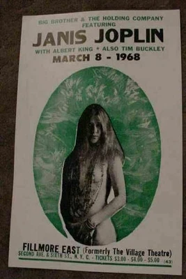 $39.75 • Buy VINTAGE JANIS JOPLIN NYC 1968 CONCERT POSTER Art Janus ALBERT KING NEW YORK 60S