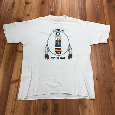 Vintage Jerzees White Tribe Of Mic-O-Say Graphic Short Sleeve Shirt Adult Size L • $22