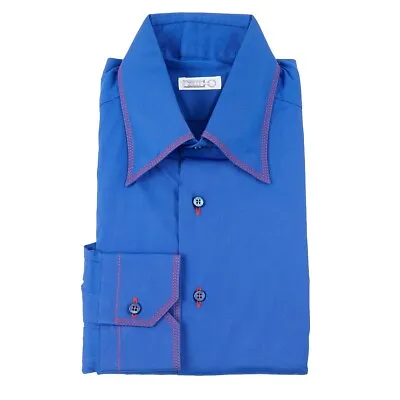 Zilli Royal Blue Stretch Cotton Dress Shirt With Contrast Stitch 15.75 (Eu 40) • $295