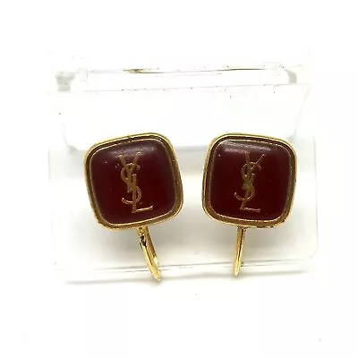 Yves Saint Laurent YSL Logo Gold And Red Tone Square Earrings Women • £142.52