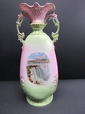 Antique Victoria Carlsbad Austria Handpainted Porcelain Two Handled Vase 11.5” • $30