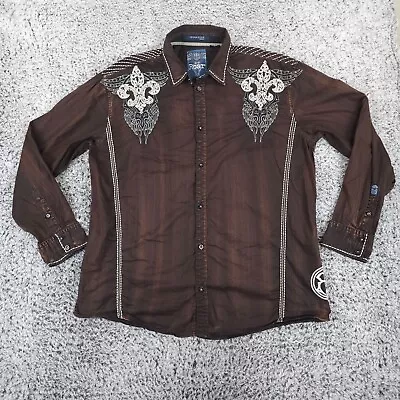 Roar Shirt Mens 3xl XXXL Brown Western Rockabilly Embroidered Yoke Fluer De Lis • $31.30