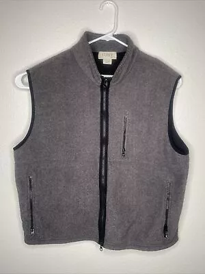 J Crew Vest Men XL Gray Fleece Full Zip Pockets Embroidered Hiking Wear • $29.98