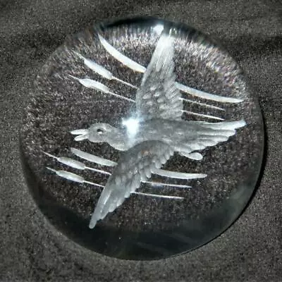 $22.49 • Buy Art Glass Val St. Lambert, Etched Duck Cottontails Clear Paperweight, 1 7/8 