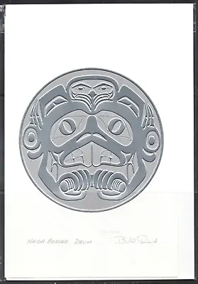 Mythical HAIDA BEAVER DRUM - Silver Embossed - By Bill Reid - 6  X 9  Art Card • $12.95