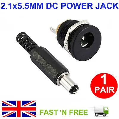 1 Pair 12v Male Female Socket Panel Mount Barrel Jack Plug Dc Power Connector • £1.95